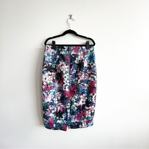 Guess Floral Pencil Skirt Stretch Scuba Back Zip Vented Women's S - Picture 2 of 10
